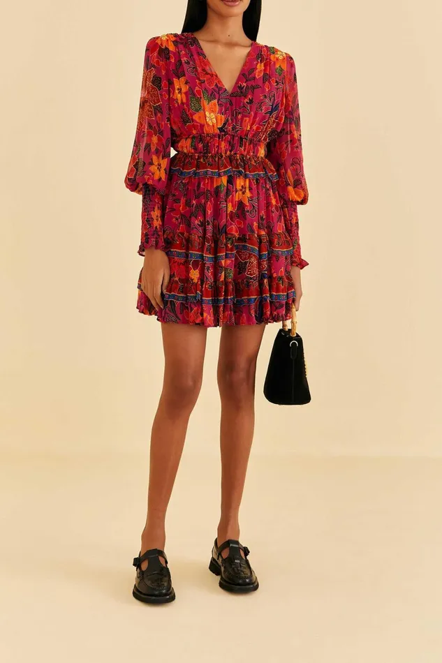 Women Mini Dresses Farm Rio Pink Tropical Tapestry Mini Dress