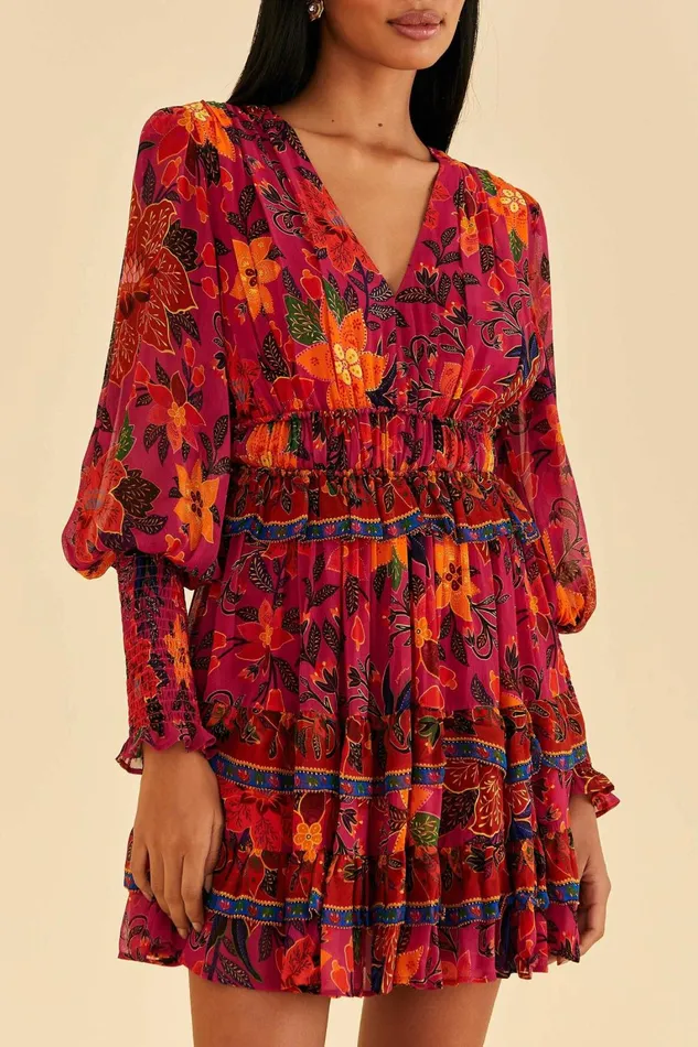 Women Mini Dresses Farm Rio Pink Tropical Tapestry Mini Dress