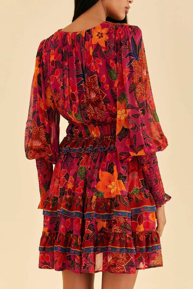 Women Mini Dresses Farm Rio Pink Tropical Tapestry Mini Dress