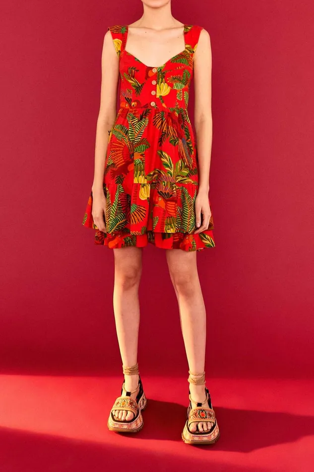Women Mini Dresses Farm Rio Red Forest Birds Mini Dress