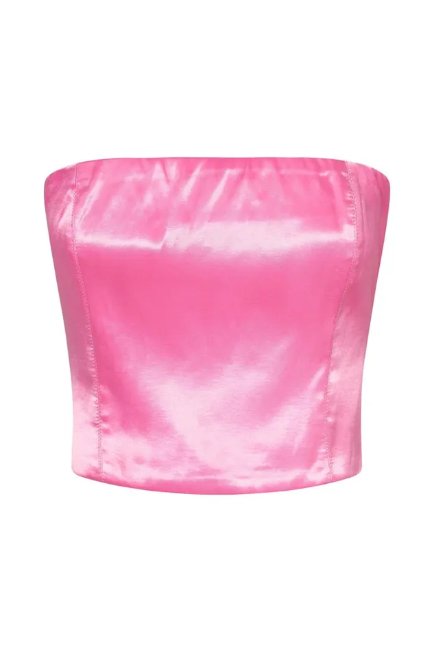 Women Monique Satin Tube Top 8211 Bubblegum Pink Bubblegumpink Meshki Crop Tops
