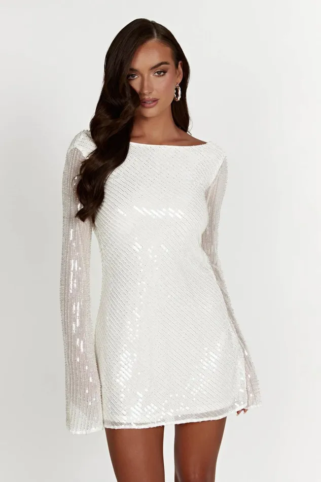 Women Nala Sequin Mini Dress 8211 White White Meshki Mini Dresses
