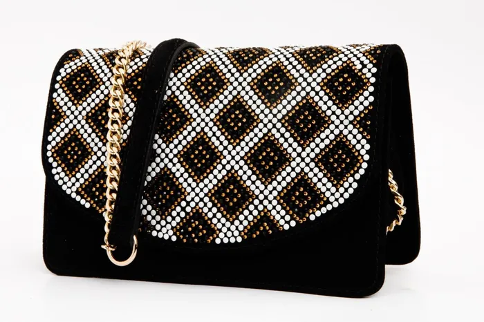 Women Nampula Black Glitter Leather Handbag Vinci Leather Heels