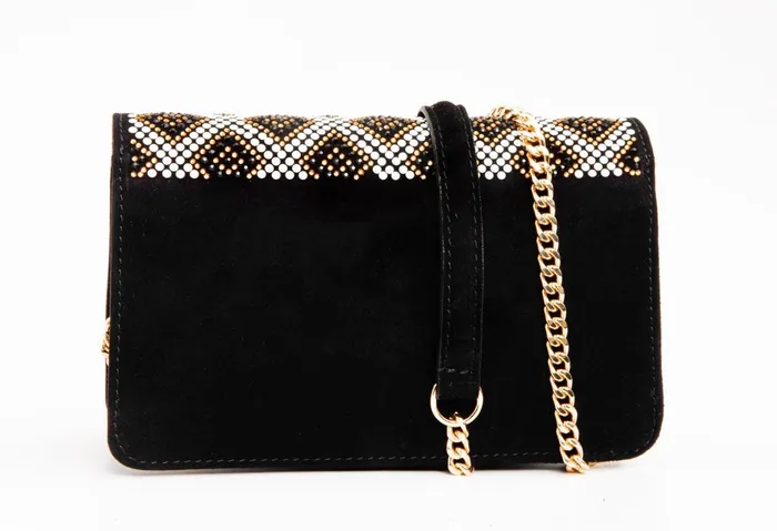 Women Nampula Black Glitter Leather Handbag Vinci Leather Heels