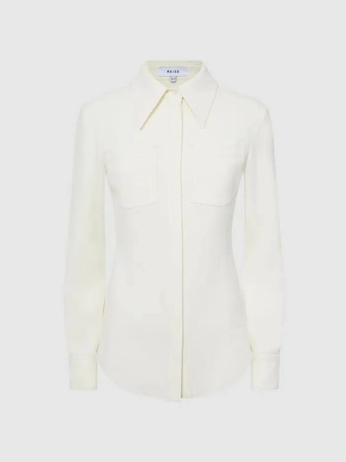 Women Natalia Stitch Detail Fitted Shirt Ivory Reiss Tops