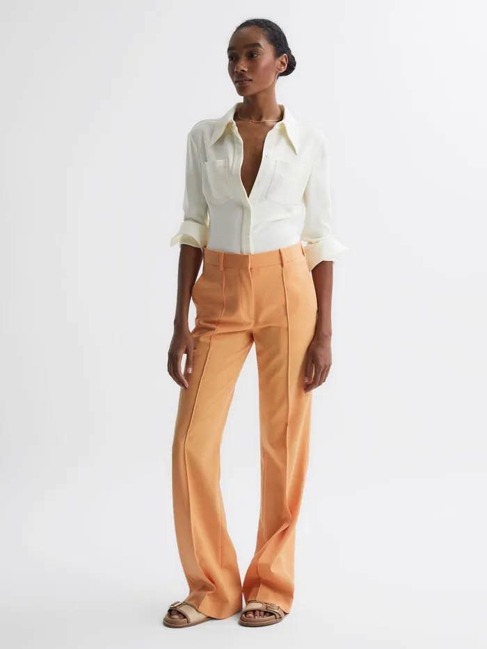 Women Natalia Stitch Detail Fitted Shirt Ivory Reiss Tops