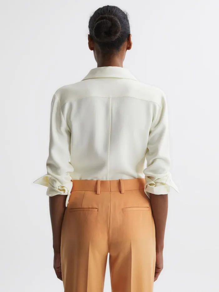 Women Natalia Stitch Detail Fitted Shirt Ivory Reiss Tops