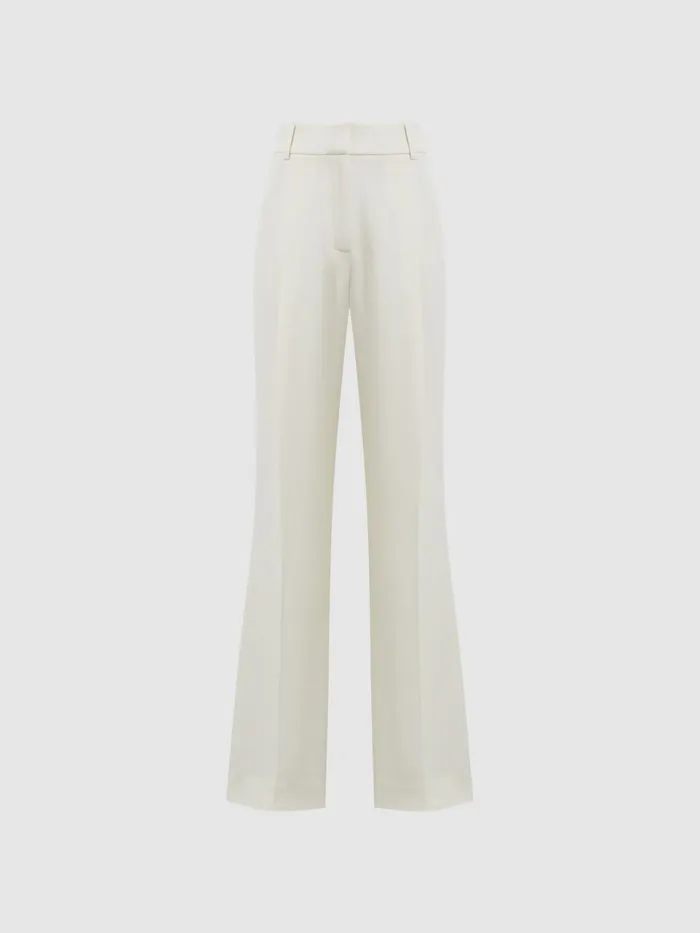 Women Natalia Wide Leg Pleated Trousers Cream Reiss Trousers