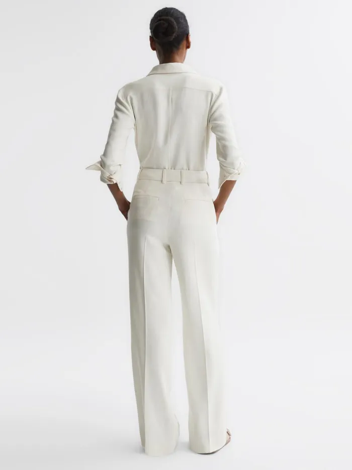 Women Natalia Wide Leg Pleated Trousers Cream Reiss Trousers