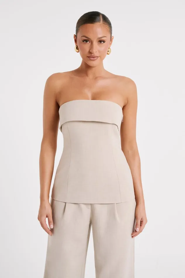 Women Natalie Textured Strapless Top 8211 Natural Natural Meshki Sleeveless Tops