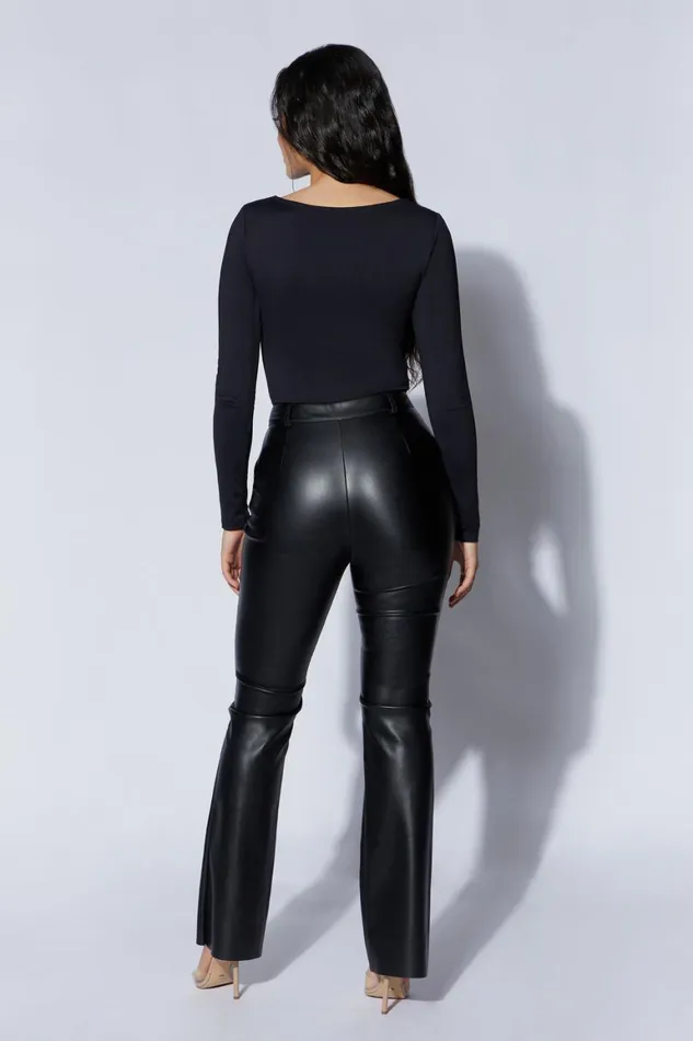 Women Nia Long Sleeve V Neck Bodysuit 8211 Black Black Meshki Bodysuits