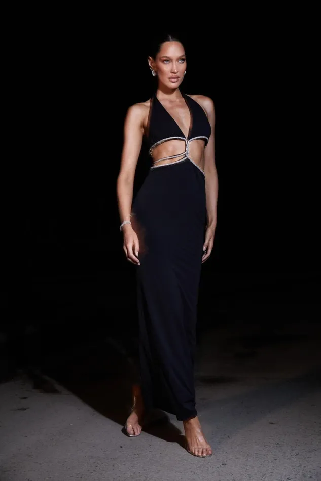 Women Nicha Diamante Cut Out Maxi Dress 8211 Black Black Meshki Maxi Dresses