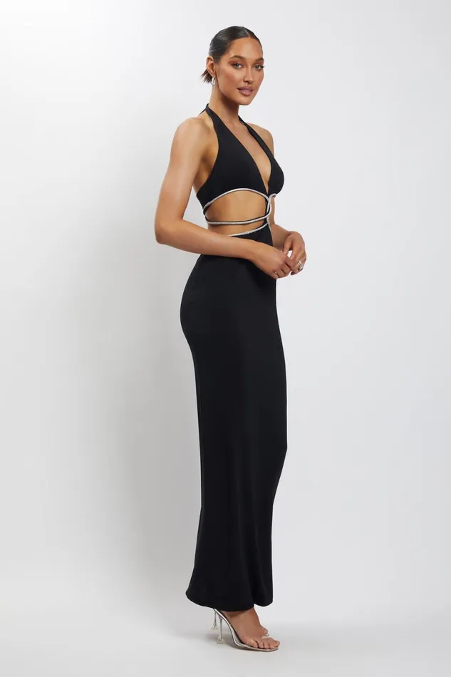 Women Nicha Diamante Cut Out Maxi Dress 8211 Black Black Meshki Maxi Dresses