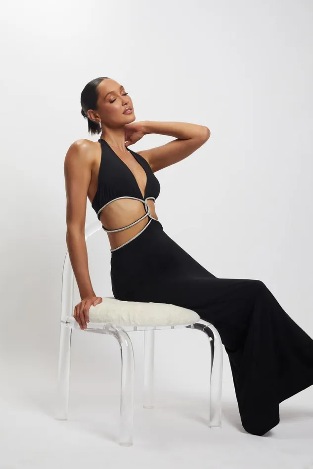 Women Nicha Diamante Cut Out Maxi Dress 8211 Black Black Meshki Maxi Dresses