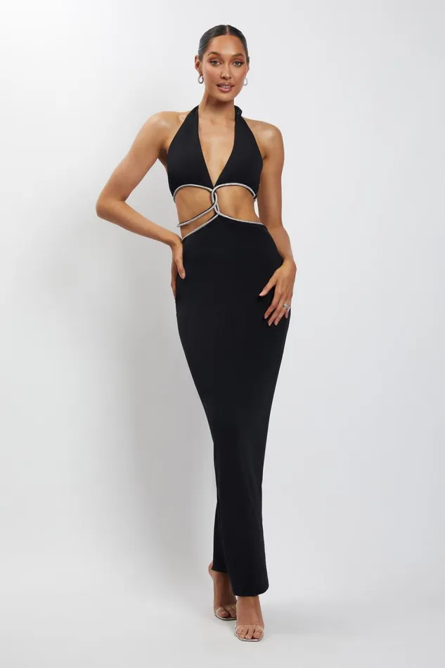 Women Nicha Diamante Cut Out Maxi Dress 8211 Black Black Meshki Maxi Dresses