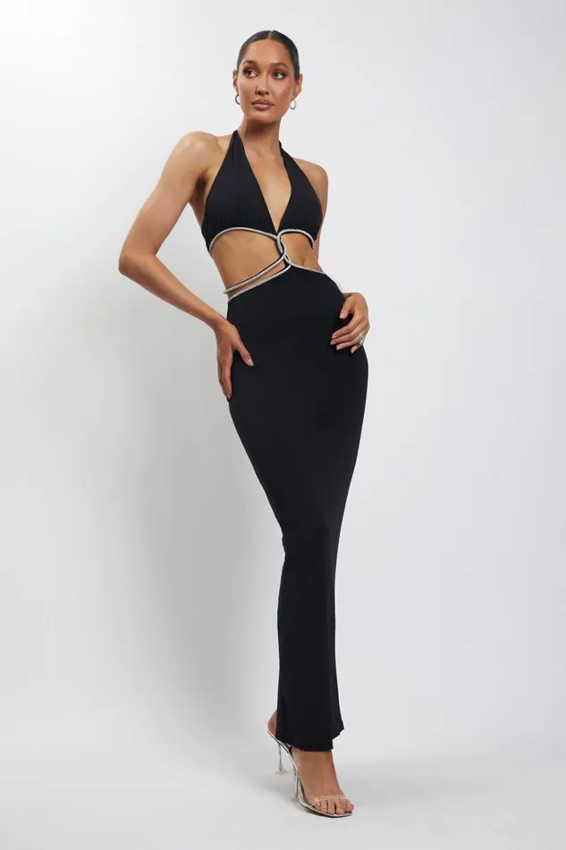 Women Nicha Diamante Cut Out Maxi Dress 8211 Black Black Meshki Maxi Dresses