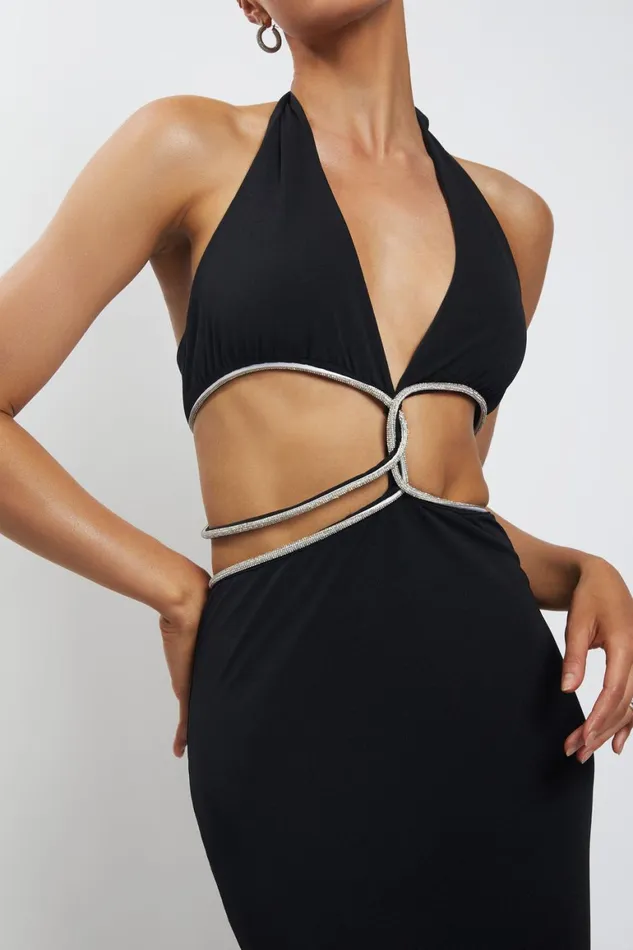 Women Nicha Diamante Cut Out Maxi Dress 8211 Black Black Meshki Maxi Dresses
