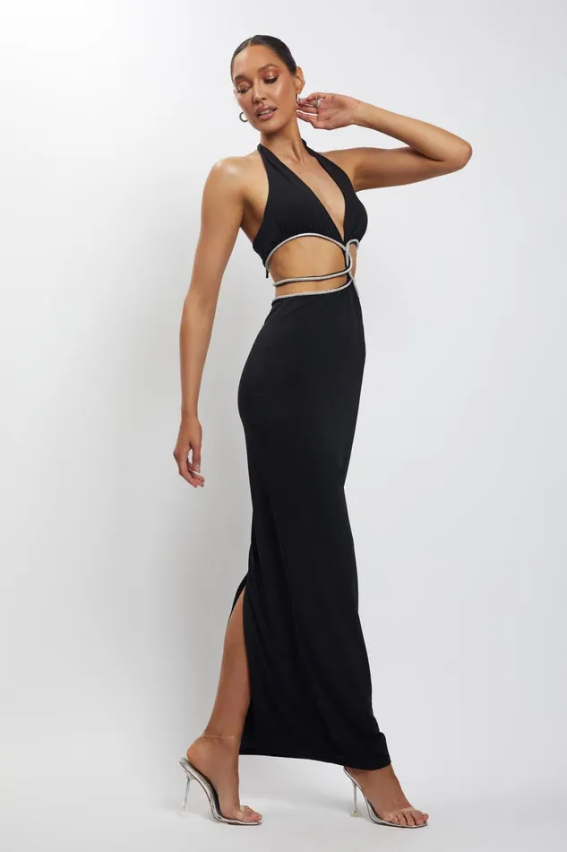 Women Nicha Diamante Cut Out Maxi Dress 8211 Black Black Meshki Maxi Dresses
