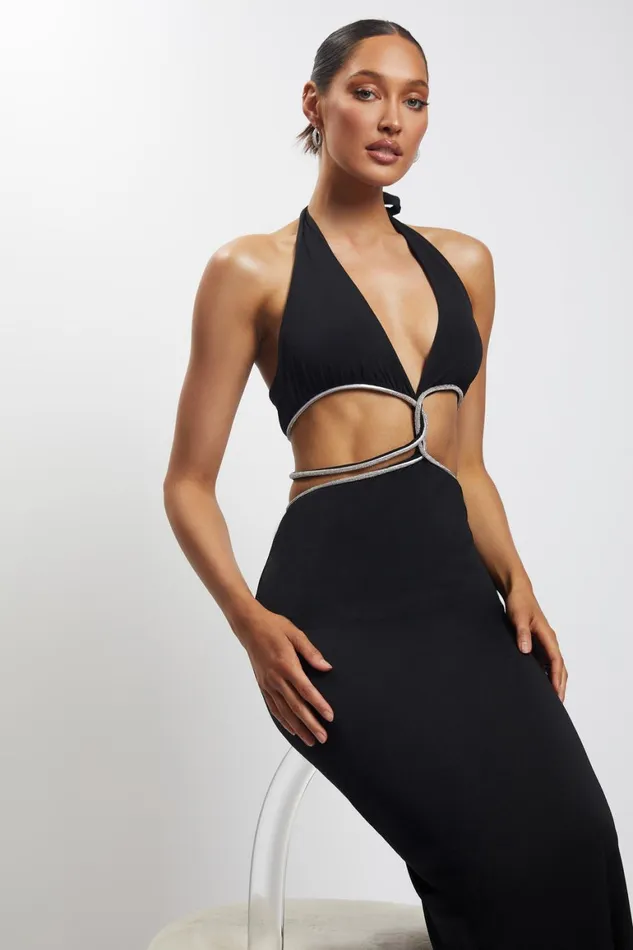 Women Nicha Diamante Cut Out Maxi Dress 8211 Black Black Meshki Maxi Dresses