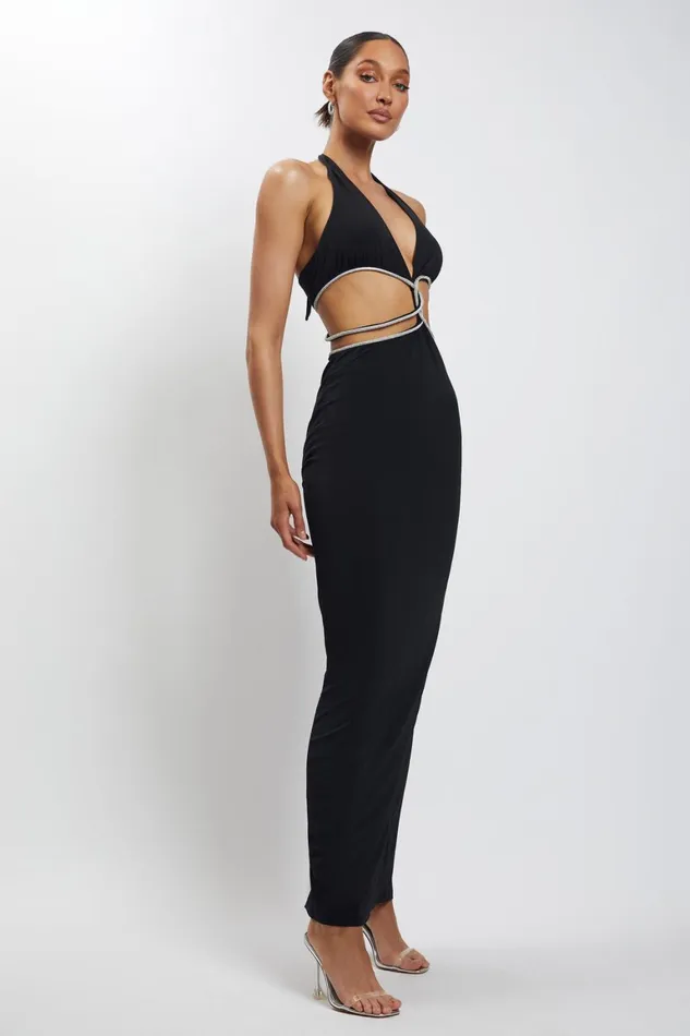 Women Nicha Diamante Cut Out Maxi Dress 8211 Black Black Meshki Maxi Dresses