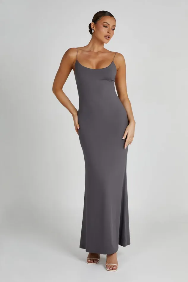Women Nikkita Recycled Nylon Strappy Maxi Dress 8211 Charcoal Charcoal Meshki Maxi Dresses