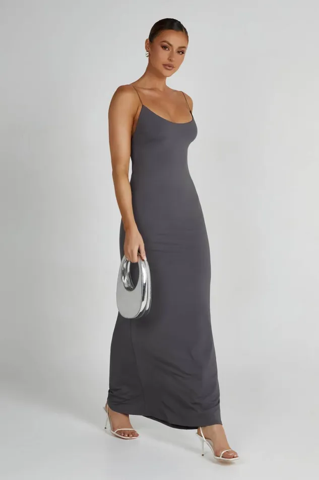 Women Nikkita Recycled Nylon Strappy Maxi Dress 8211 Charcoal Charcoal Meshki Maxi Dresses