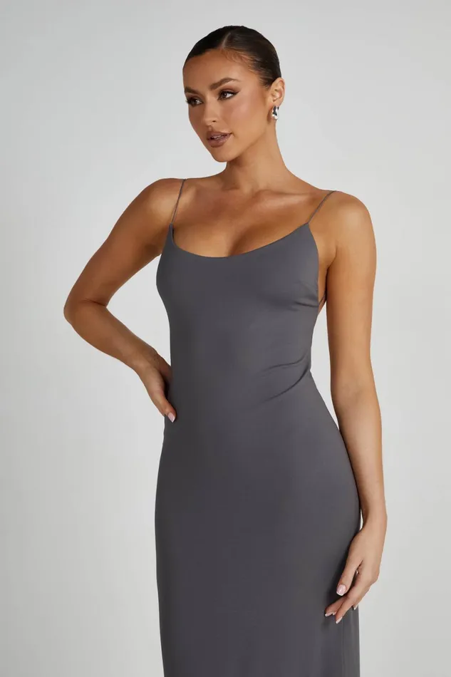 Women Nikkita Recycled Nylon Strappy Maxi Dress 8211 Charcoal Charcoal Meshki Maxi Dresses