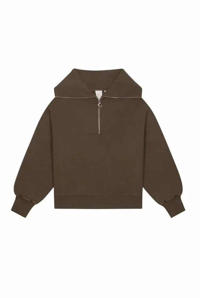 Women NTRLS Mocha Quarter Zip Sweatshirt Brown Jaded London