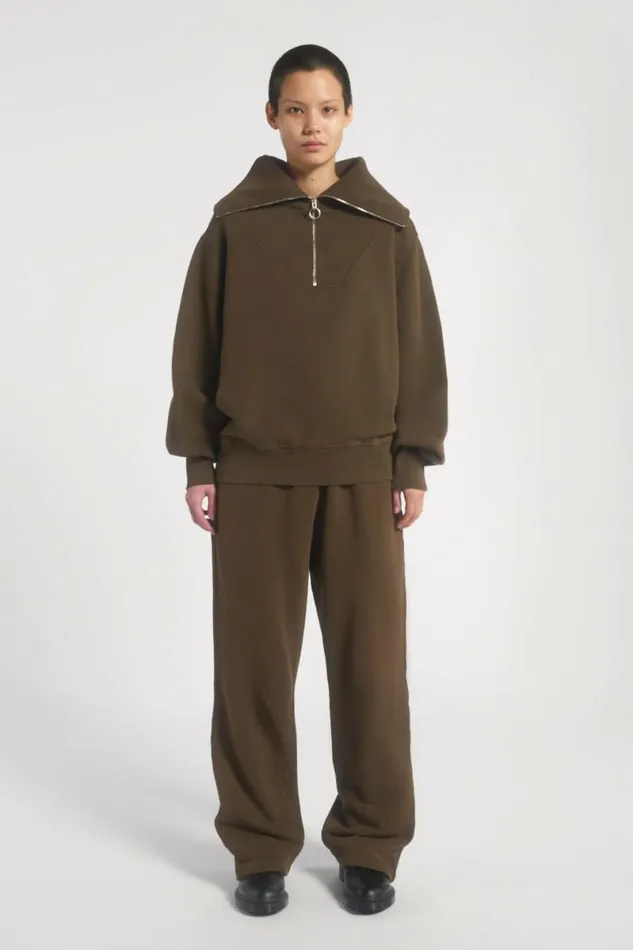 Women NTRLS Mocha Quarter Zip Sweatshirt Brown Jaded London