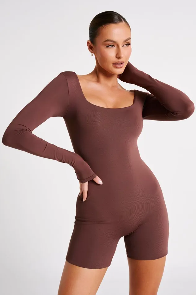 Women Oakley Recycled Nylon Long Sleeve Playsuit 8211 Mocha Mocha Meshki Jumpsuits and Rompers