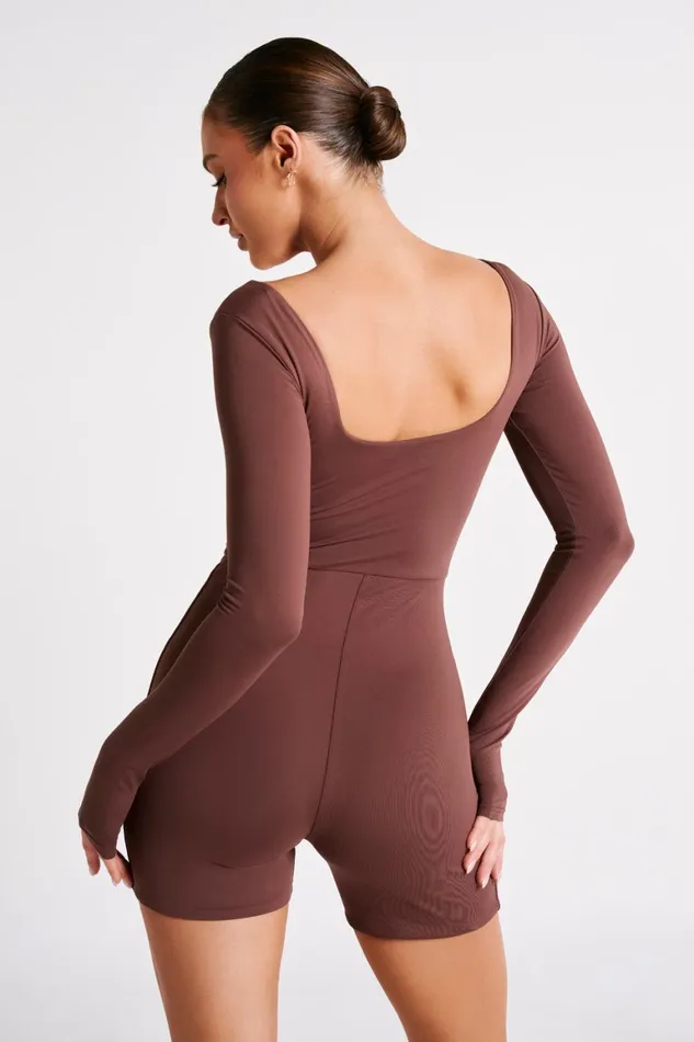 Women Oakley Recycled Nylon Long Sleeve Playsuit 8211 Mocha Mocha Meshki Jumpsuits and Rompers
