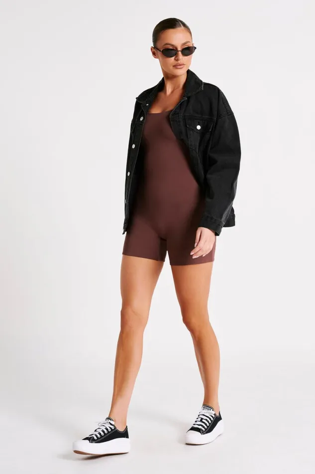 Women Oakley Recycled Nylon Long Sleeve Playsuit 8211 Mocha Mocha Meshki Jumpsuits and Rompers