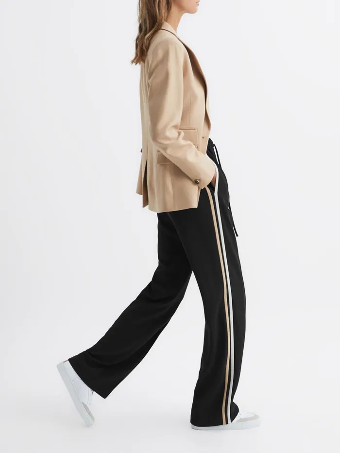 Women Odell Wide Leg Pull On Trousers Black Reiss Trousers