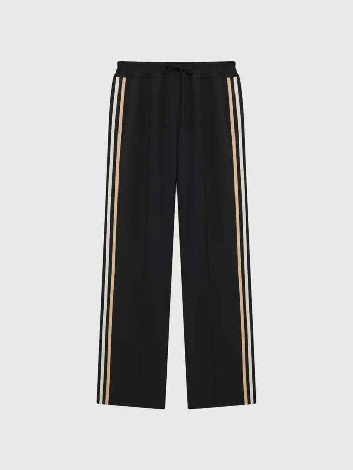 Women Odell Wide Leg Pull On Trousers Black Reiss Trousers