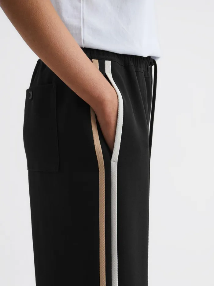 Women Odell Wide Leg Pull On Trousers Black Reiss Trousers