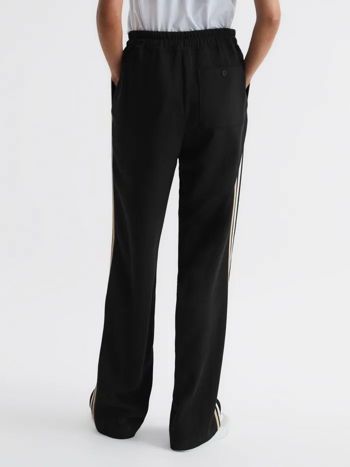 Women Odell Wide Leg Pull On Trousers Black Reiss Trousers