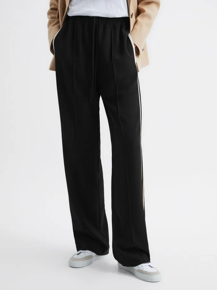 Women Odell Wide Leg Pull On Trousers Black Reiss Trousers