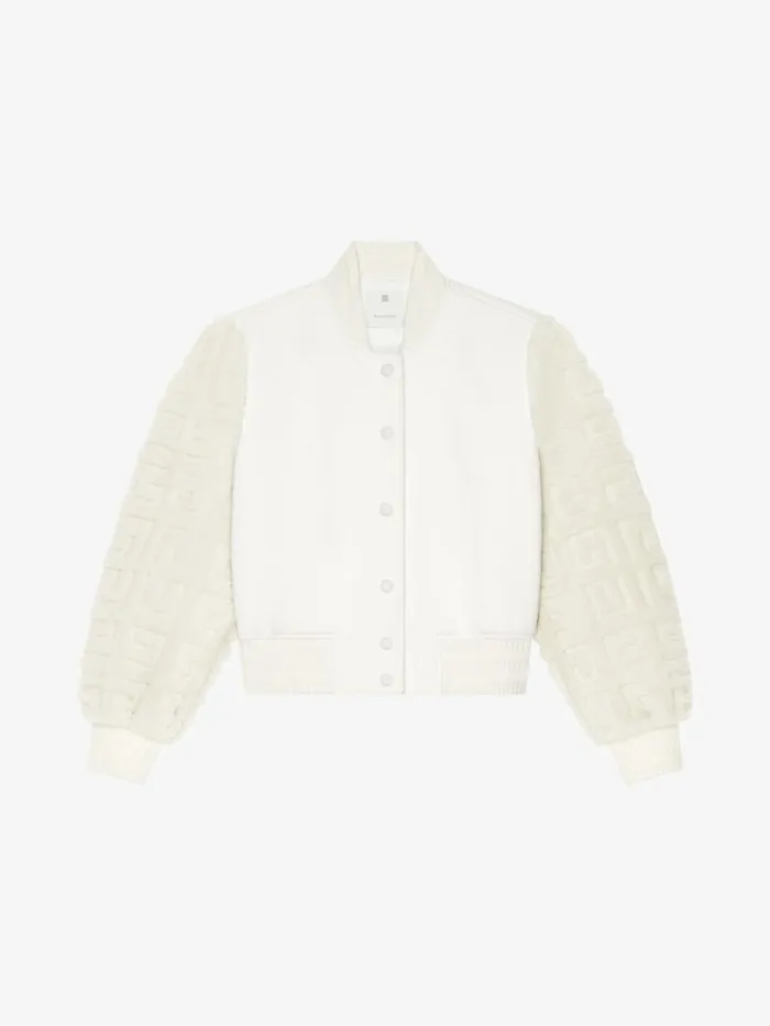 Women Outerwear and Blousons Givenchy Cropped Varsity Jacket In Wool And 4G Fur White