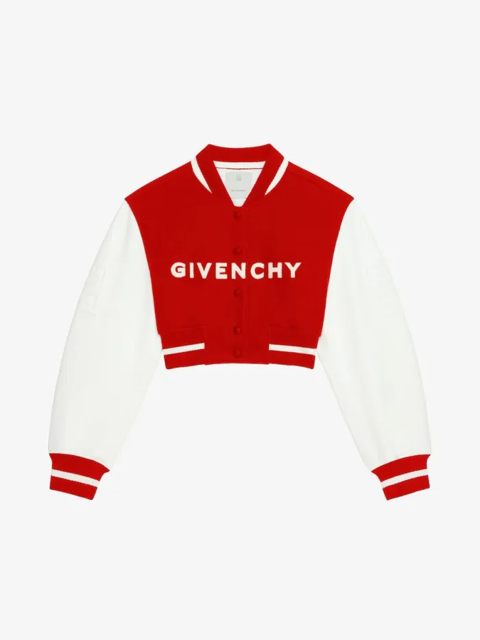 Women Outerwear and Blousons Givenchy GIVENCHY Cropped Varsity Jacket In Wool And Leather Redwhite