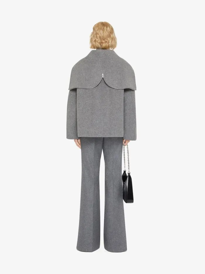 Women Outerwear and Blousons Givenchy Hooded Jacket In Double Face Wool Light Grey Melange