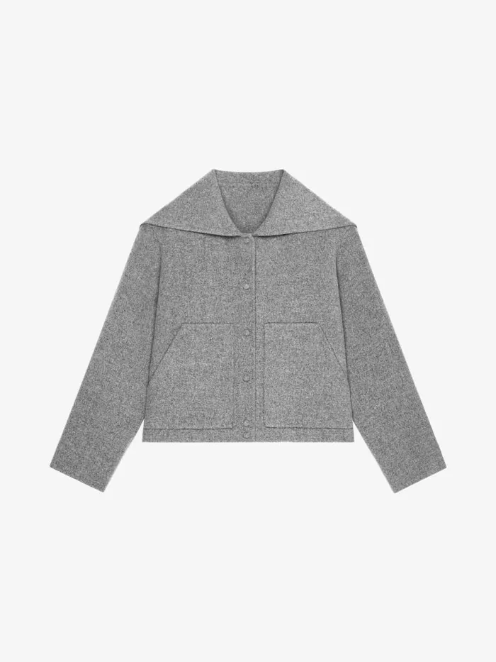 Women Outerwear and Blousons Givenchy Hooded Jacket In Double Face Wool Light Grey Melange