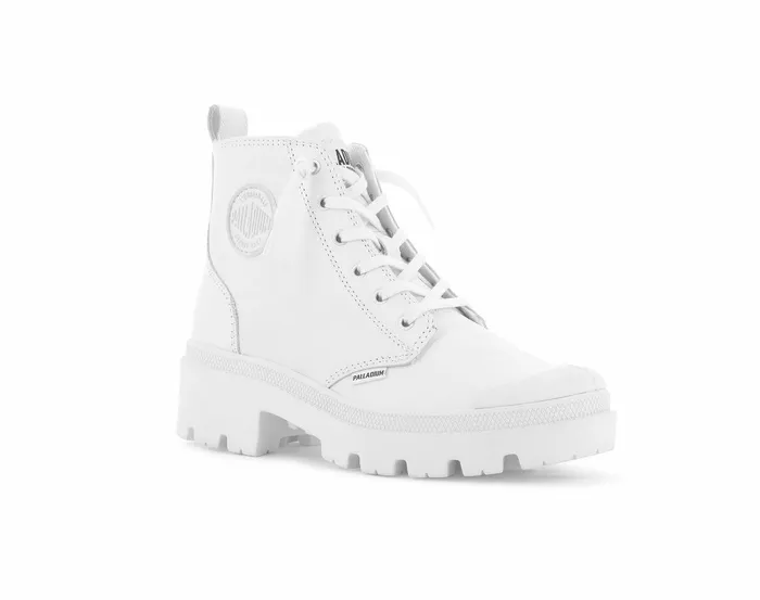 Women Palladium Heel Boots Pallabase Leather Whitewhite