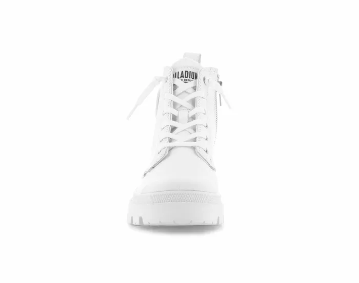 Women Palladium Heel Boots Pallabase Leather Whitewhite