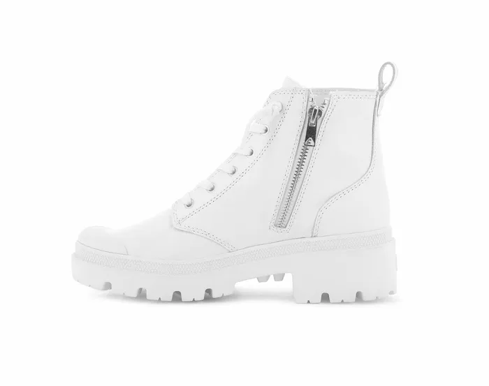 Women Palladium Heel Boots Pallabase Leather Whitewhite