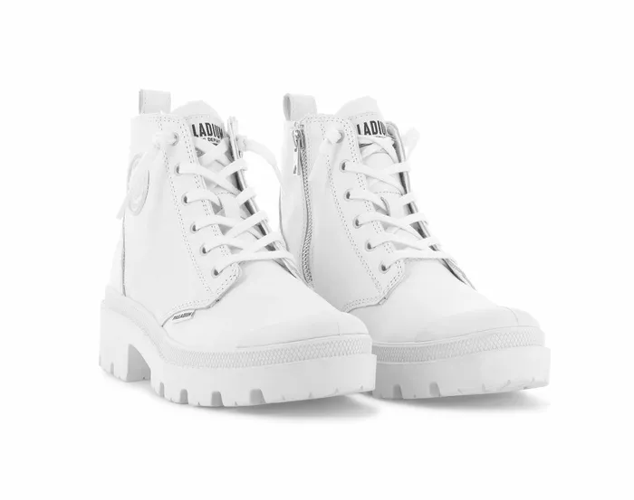 Women Palladium Heel Boots Pallabase Leather Whitewhite
