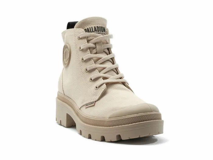 Women Palladium Heel Boots Pallabase Twill Beige Tan