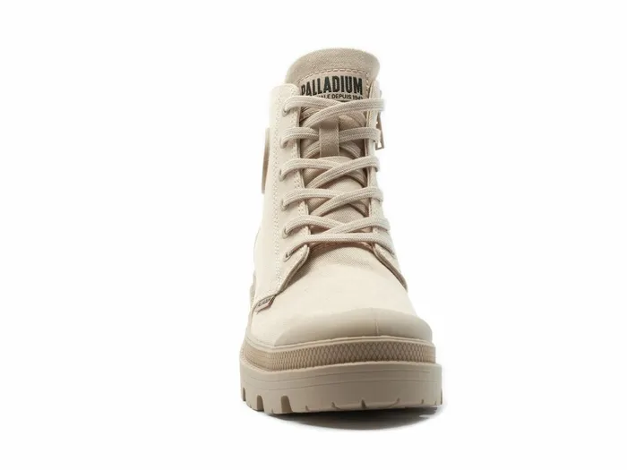 Women Palladium Heel Boots Pallabase Twill Beige Tan