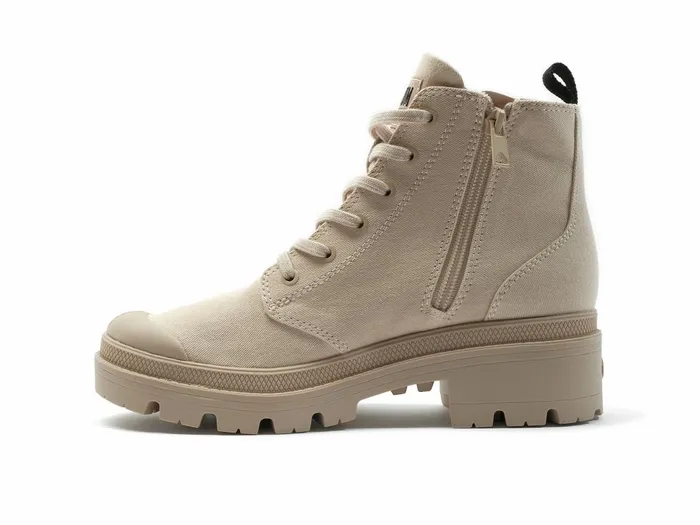 Women Palladium Heel Boots Pallabase Twill Beige Tan