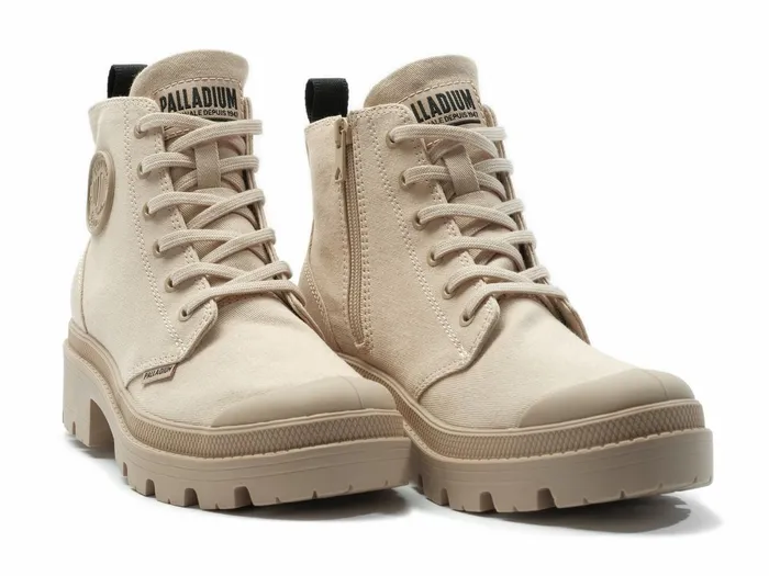 Women Palladium Heel Boots Pallabase Twill Beige Tan