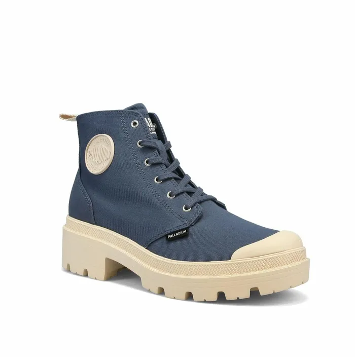 Women Palladium Heel Boots Pallabase Twill Vintage Indigo